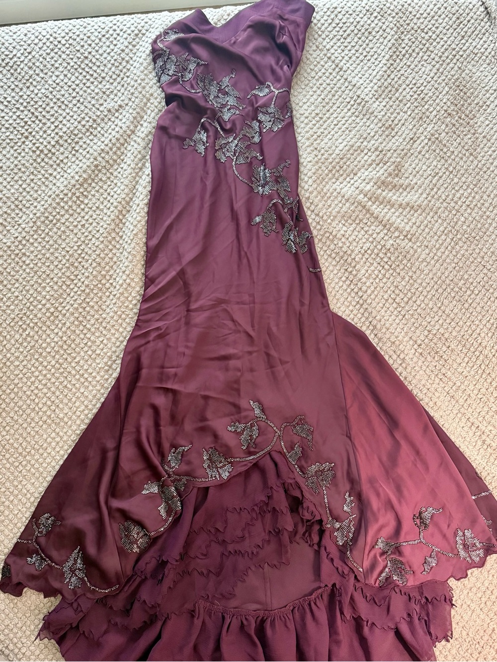 HOUSE OF CB ANASTELLE PLUM HAND BEADED EMBELLISHED SATIN MAXI GOWN SIZE S - Picture 6 of 14